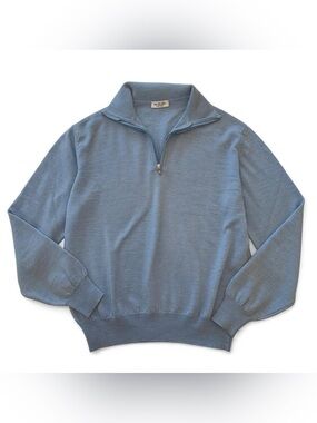 Pal Zileri Men’s Sky Blue Half-Zip Wool Knit Sweater